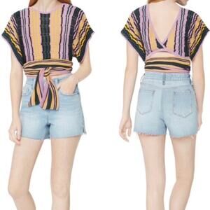 BCBGeneration Boho Crochet Wrap Top Small Multicolor Stripe Beach Resort Casual